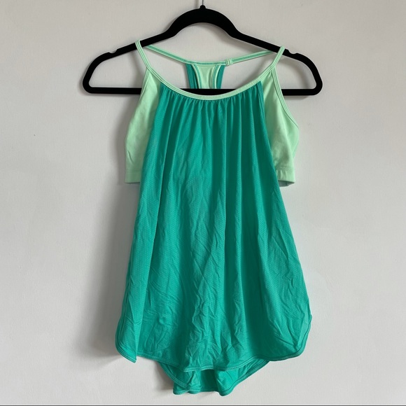 Lululemon Athletica Mint and Teal Built in Sports Bra Racerback Tank Top Active - Picture 3 of 10